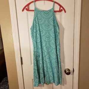 Turquoise Eyelet Flowy Swing Summer Dress